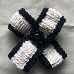 St. John Black and Cream Knit Bow Accessory Pin